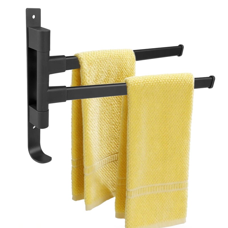 Wieszak na ręczniki do łazienki, obrotowy o 180°, bez wiercenia, 31,5 cm, podwójny samoprzylepny wieszak na ręczniki do łazienki lub kuchni