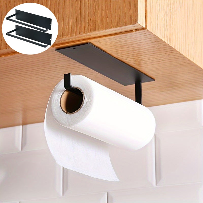 2 kwadratowe uchwyty na ręczniki papierowe bez dziurkowania do łazienki, ścienny uchwyt na papier toaletowy z klejem, czarny