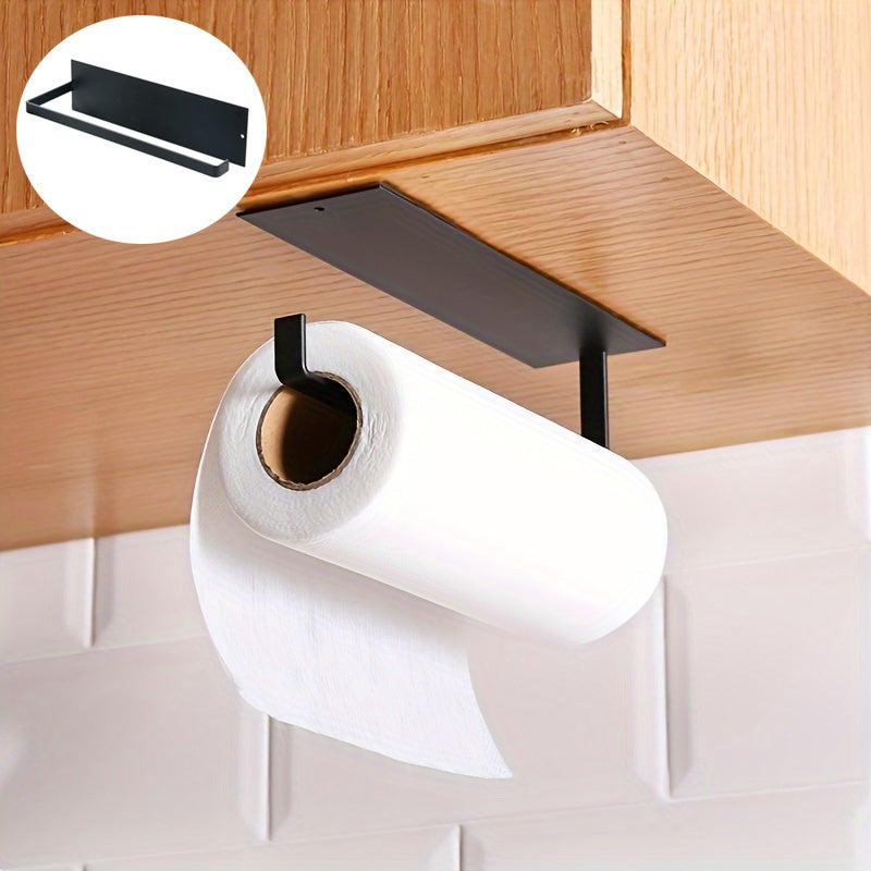Samoprzylepny uchwyt na ręczniki papierowe, kuchenny uchwyt na ręczniki papierowe pod szafkę, uchwyt na ręczniki papierowe do łazienki, czarny