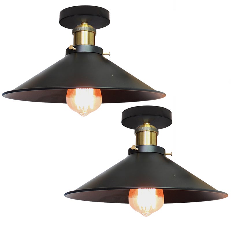 Zestaw 2 lamp sufitowych w stylu industrialnym, retro metalowe żyrandole, lampy wiszące LED, wysokiej jakości lampy sufitowe, φ22 cm (białe i złote)