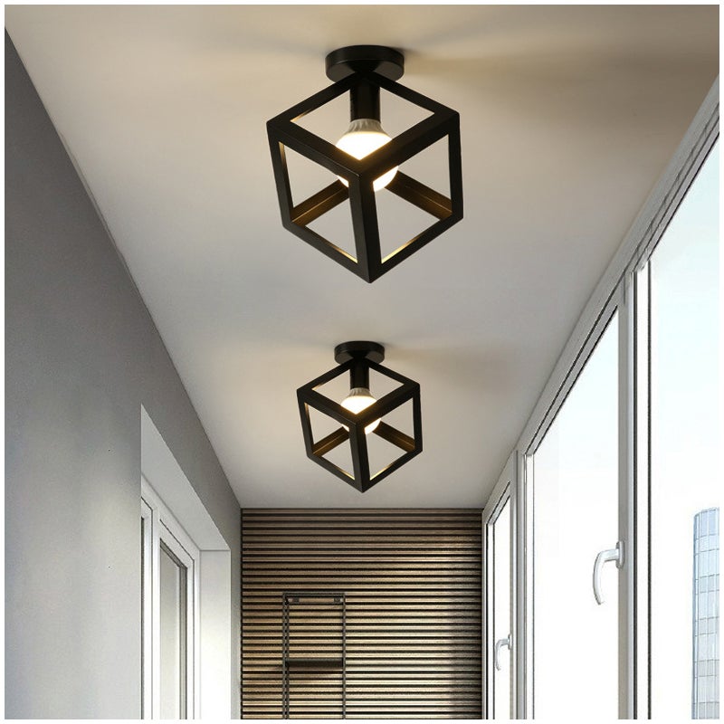 Zestaw 2 metalowych lamp sufitowych w stylu industrialnym, czarny żyrandol retro, kreatywne oświetlenie korytarza, nowoczesny żyrandol sufitowy