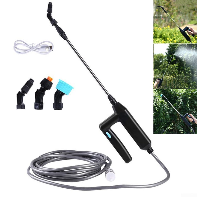 Elektryczny opryskiwacz 7,4 V, akumulatorowy opryskiwacz do roślin z wężem o długości 8 m i 3 dyszami, lanca do podlewania trawnika i mycia samochodu