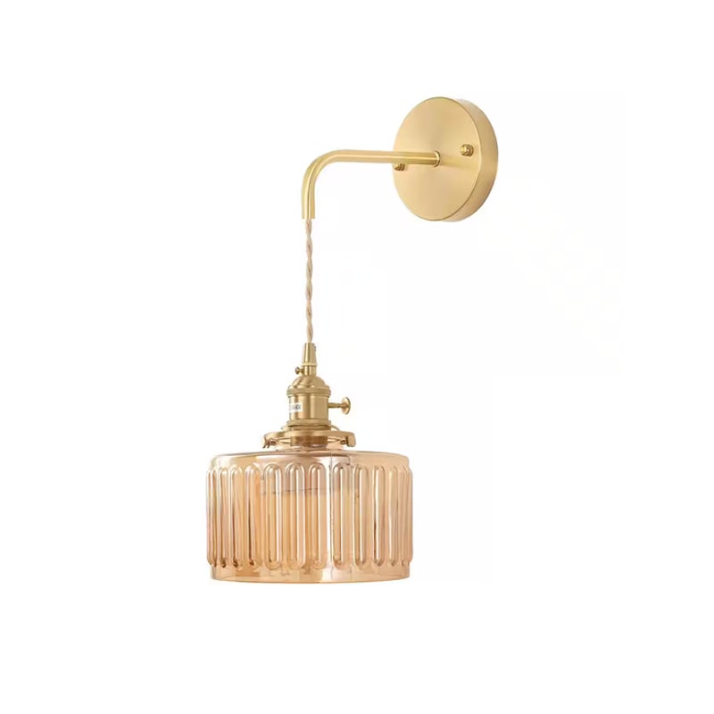 Kinkiet LED do sypialni 4W - Styl industrialny retro - Szkło prążkowane i regulowany łańcuszek - Ciepłe światło 2700K - Do sypialni