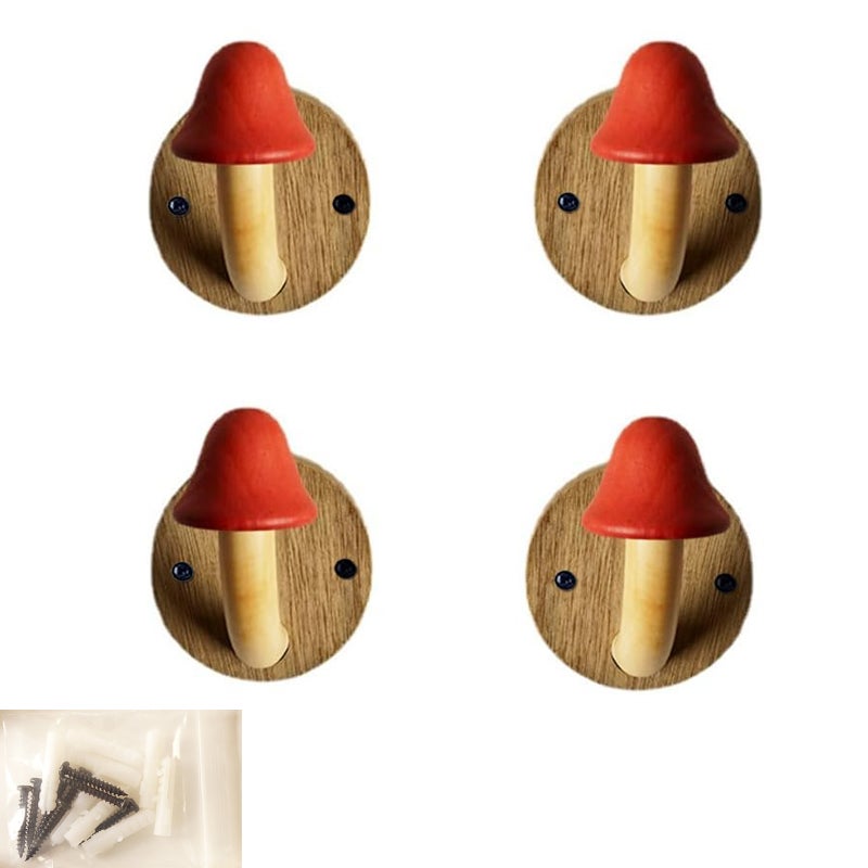 Grzybowy haczyk ścienny, 4 wieszaki, haczyk na ręczniki, wytrzymały haczyk do wieszania ubrań i toreb, udźwig do 5 kg, czerwony