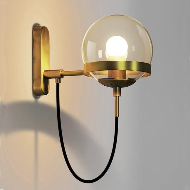 Industrialny kinkiet retro, klosz z kulą ze szkła, metalowa lampa stojąca, kinkiet do sypialni, salonu, korytarza, hotelu (mosiądz)