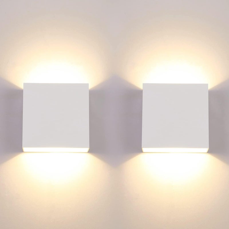 Zestaw 2 kinkietów ściennych wewnętrznych 12W 10x10x10cm Lampa LED Ścienna Dekoracyjna Ciepła Biel do Sypialni Korytarza Salonu, biały