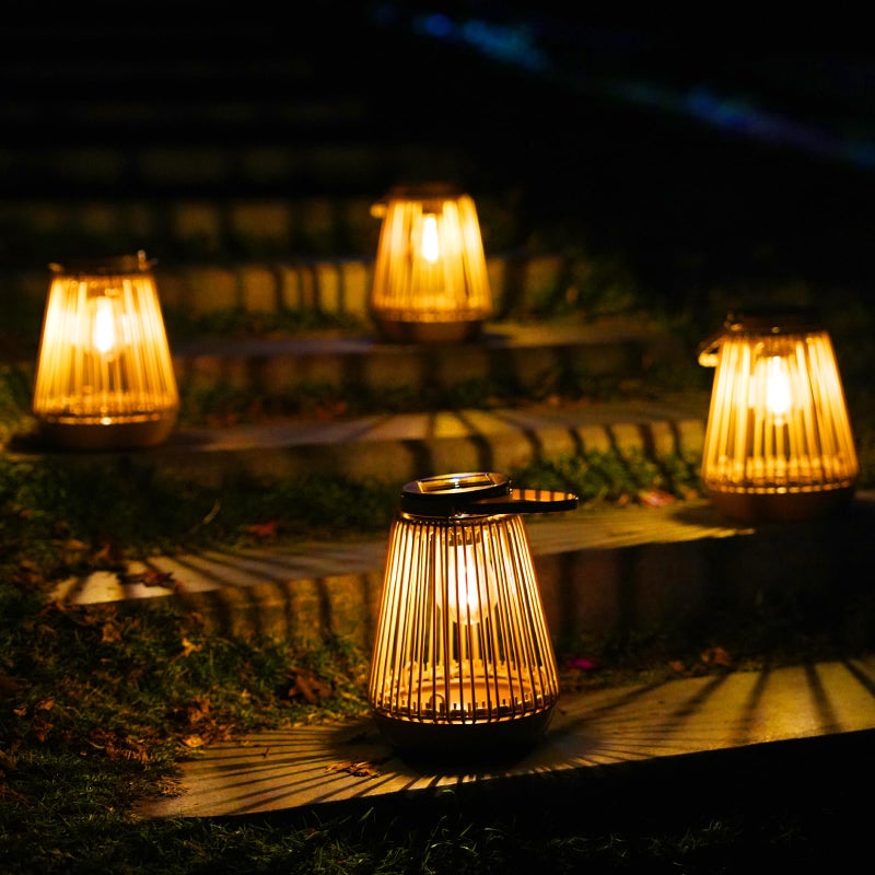 Zestaw 4 latarni solarnych, lampy solarne zewnętrzne, ręcznie tkane lampy wiszące, lampy kempingowe ogrodowe zewnętrzne, ciepłe światło