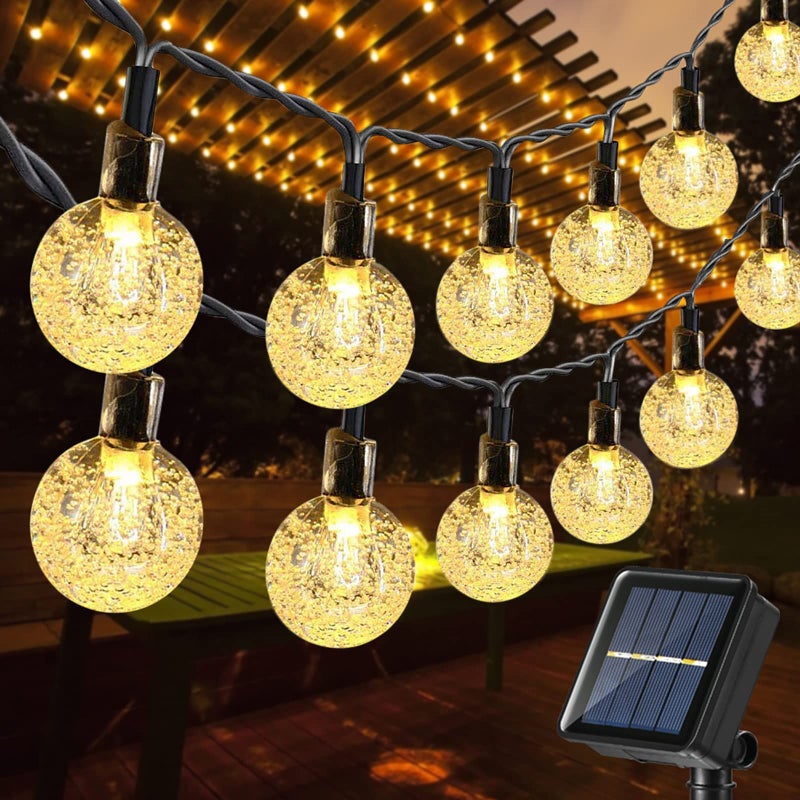 Zewnętrzna solarna girlanda świetlna, długość całkowita 11 m, solarne girlandy świetlne 60 LED, 8 trybów, odpowiednie do ogrodów, ciepłe światło