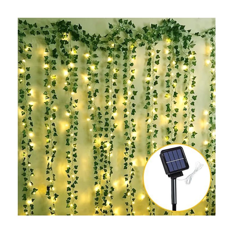 Światło LED z rattanu w kształcie winorośli z zielonymi liśćmi, światło białe [3 metry szerokości * 1 metr wysokości]