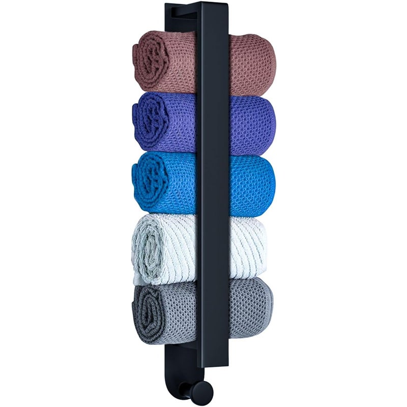 Wieszak na ręczniki bez wiercenia - 40 cm - Czarny - Wieszak na ręczniki dla gości - Wieszak na ręczniki łazienkowy - Z haczykami do zawieszenia