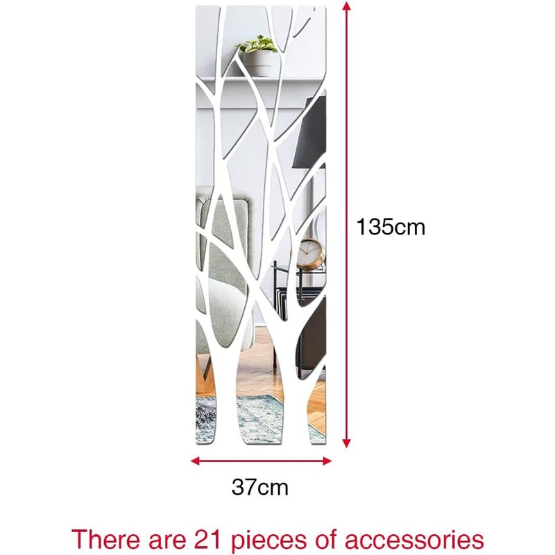 Naklejka ścienna dekoracyjna 3D z akrylu, motyw drzewa genealogicznego, idealna do salonu, sypialni lub kuchni, 135 x 37 cm, srebrna