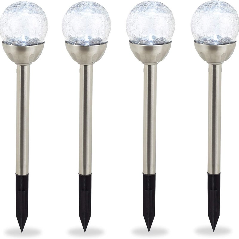Zestaw 4 solarnych lamp ogrodowych w kształcie kuli z efektem spękanego kryształu, wodoodporne, srebrzyste światło białe