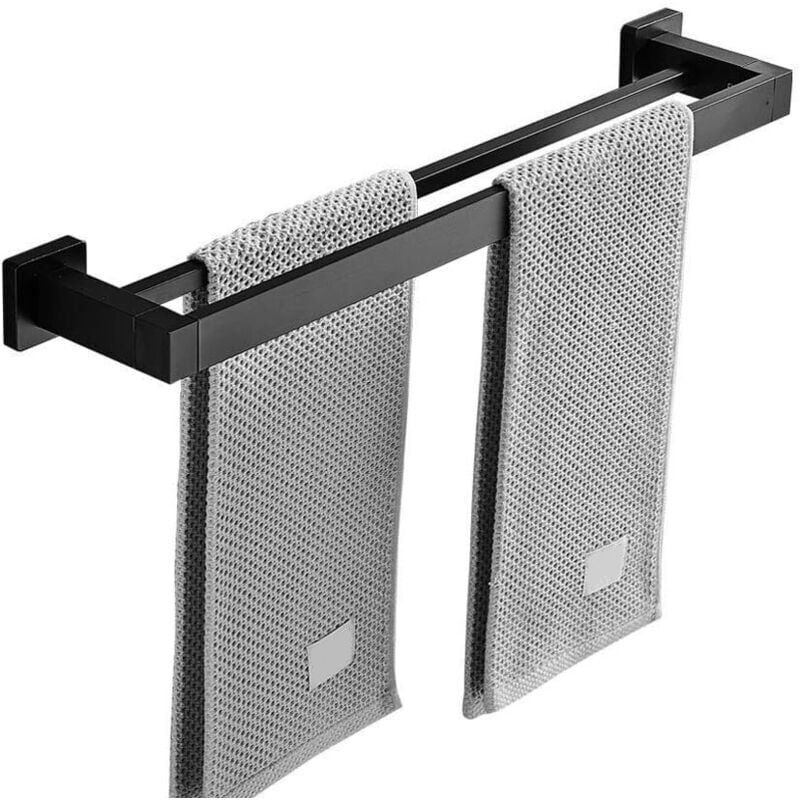 Wieszak na ręczniki ścienny ze stali nierdzewnej z podwójnym prętem, matowy czarny, do łazienki (rozmiar: 40 cm)