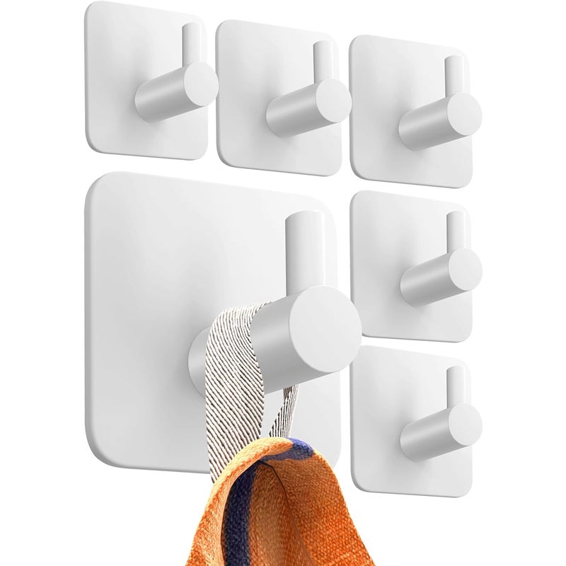 Samoprzylepne haczyki ścienne (zestaw 6), wieszak na ręczniki łazienkowe, haczyk kuchenny, wieszak na ubrania, biały