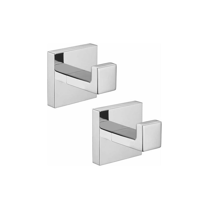 Zestaw 2 haczyków łazienkowych do wiercenia, haczyki ścienne ze stali nierdzewnej, kwadratowy design, na ręczniki, mocowanie na śruby