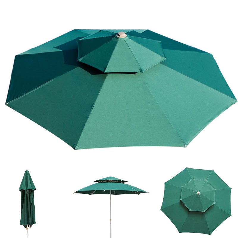 Płótno zamienne do parasola dwuwarstwowego, ochrona UV, wodoodporne, płótno do parasola z 8 żebrami, ciemnozielone (tylko płótno, 3 m)