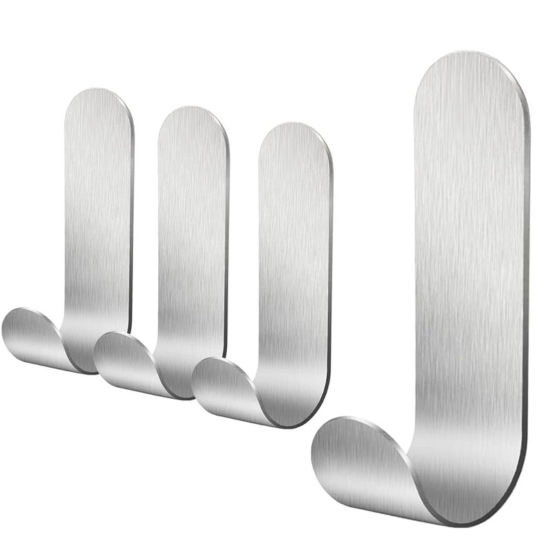 Zestaw 4 samoprzylepnych haczyków ze stali nierdzewnej, do ręczników, kluczy, kuchni, łazienki, antykorozyjne i wodoodporne