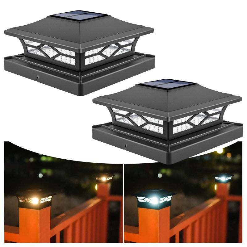 Zestaw 2 lamp solarnych, ogrodowe lampy solarne, odpowiednie na balkon, na dziedziniec, wodoodporne IP44, ciepłe światło + białe światło (czarne)