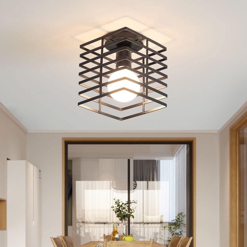 Retro industrialny plafon sztuka metalowy kinkiet V kwadratowa żelazna lampa sufitowa odpowiednia do kawiarni restauracji żarówki w zestawie