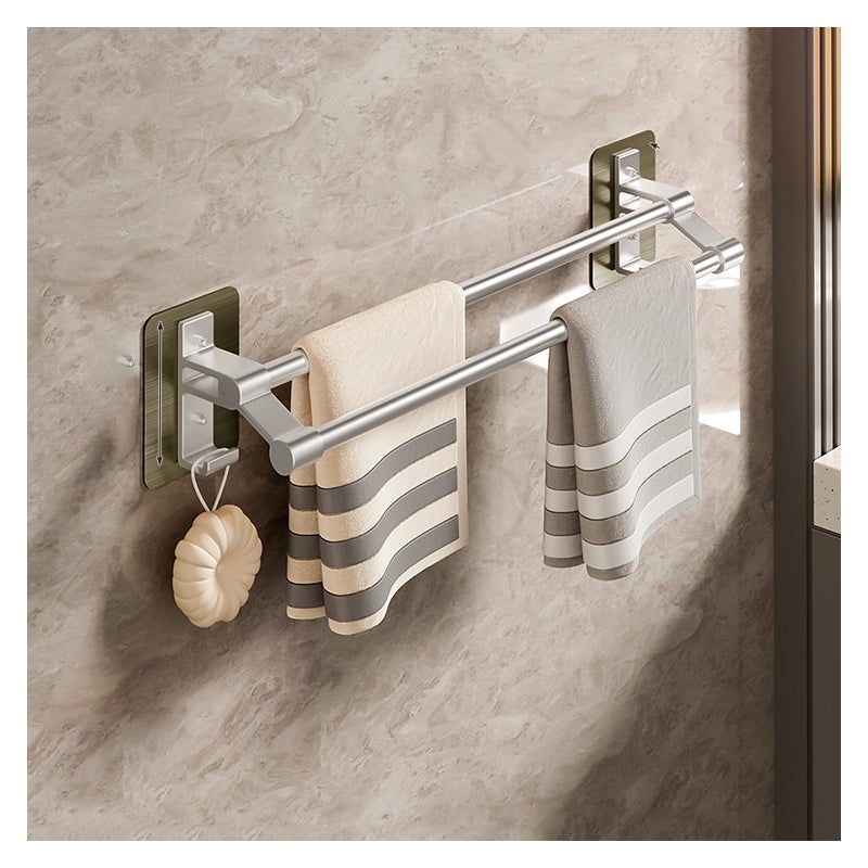 Dwubiegunowy wieszak na ręczniki, wieszak na ręczniki łazienkowy, ścienny wieszak na ręczniki, wieszak na ręczniki z haczykiem (srebrny, 50 cm)