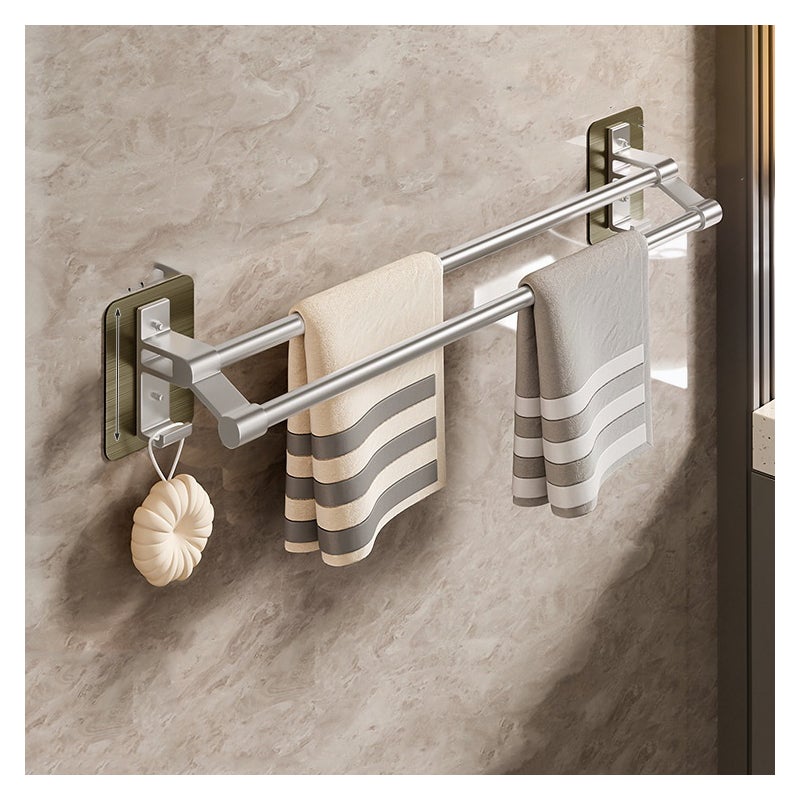 Dwubiegunowy wieszak na ręczniki, wieszak na ręczniki łazienkowy, ścienny wieszak na ręczniki, wieszak na ręczniki z haczykiem (srebrny, 60 cm)
