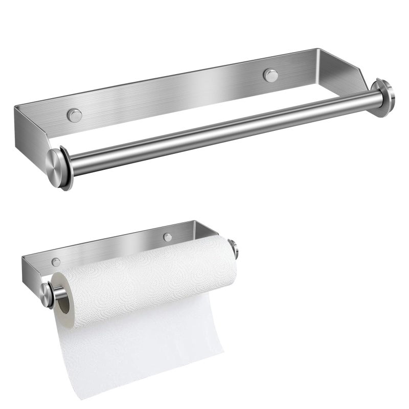 Uchwyt na rolkę ścienną, wspornik do przechowywania, uchwyt na ręczniki papierowe ze stali nierdzewnej - 27 cm [ze śrubami], srebrny