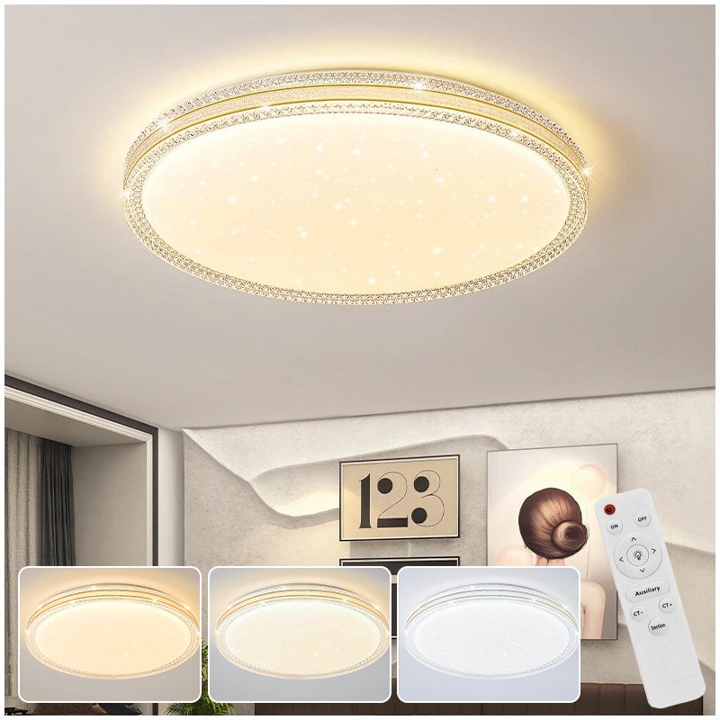 Kryształowy plafon 48 W, nowoczesny plafon LED z pilotem, okrągły, energooszczędny żyrandol, 3 temperatury barwowe, φ40 cm