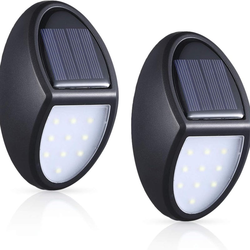 Zewnętrzna lampa solarna, zestaw 2 zewnętrznych kinkietów solarnych 10 LED, wodoodporne oświetlenie zewnętrzne IP65 z czujnikiem zmierzchu
