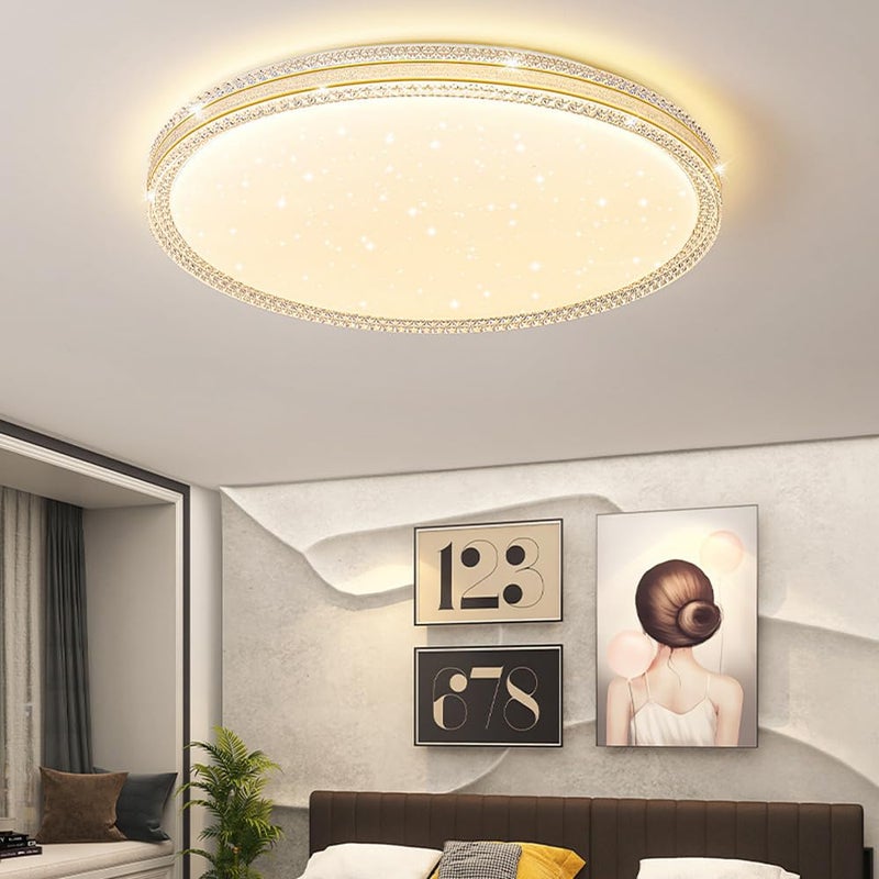 Kryształowy plafon LED 48 W, nowoczesny plafon LED, energooszczędny okrągły żyrandol LED, ciepłe białe światło 3000 K, φ40 cm