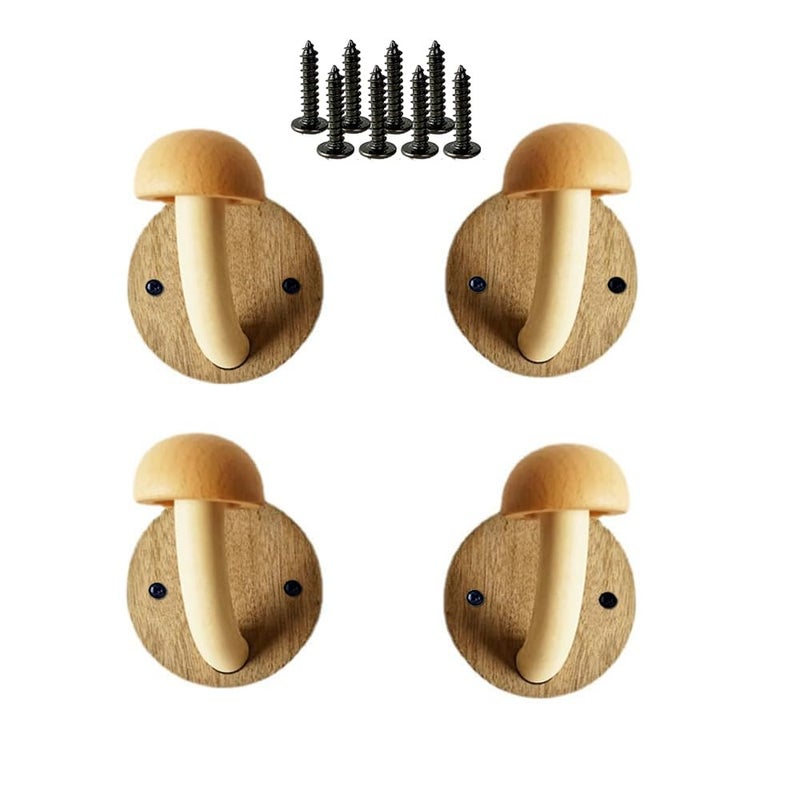 4 sztuki grzybkowych haczyków ściennych, wieszaki ścienne, udźwig 5 kg, wytrzymałe haczyki do wieszania ubrań i toreb, z 16 śrubami, żółte