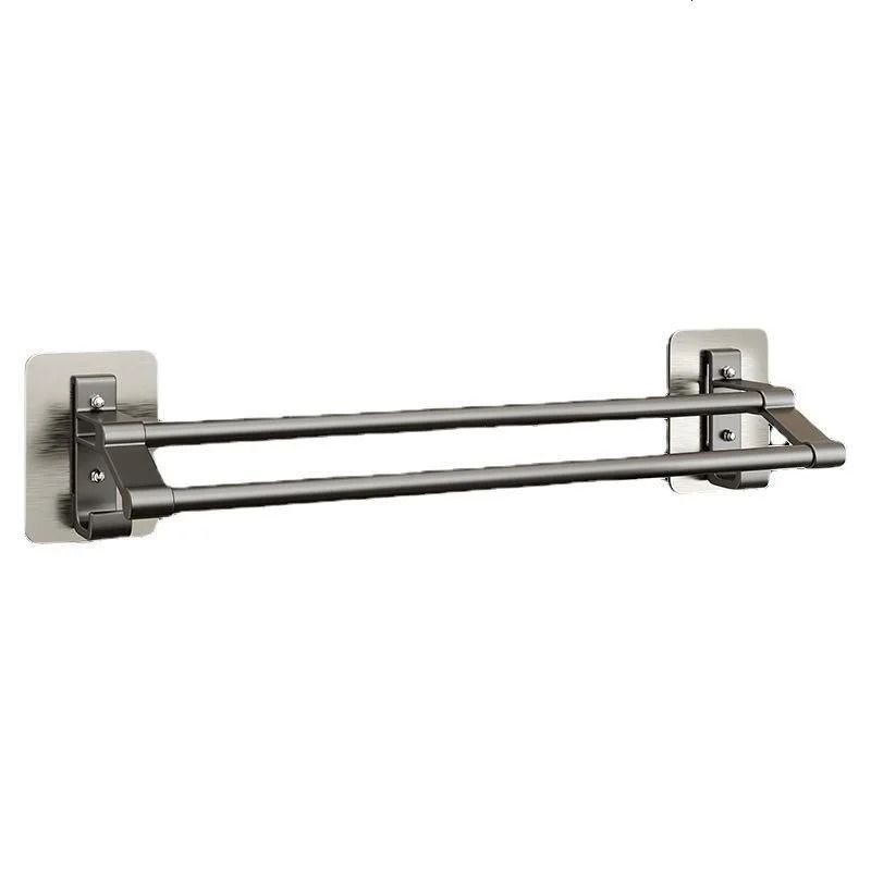 Ścienny wieszak na ręczniki łazienkowy z haczykami, drążek na ręczniki bez wiercenia - szary - 60 cm