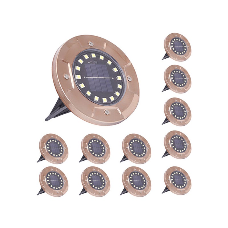 Zewnętrzne lampy solarne, lampy solarne gruntowe, oświetlenie krajobrazowe ścieżek, kolor miedziany, światło białe, 12 sztuk