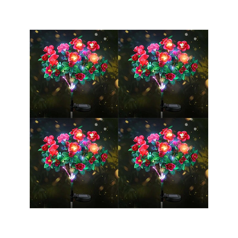 Zestaw 4 zewnętrznych lamp solarnych ogrodowych, czerwone solarne lampy kwiatowe azalii, lampy ścieżkowe do dekoracji