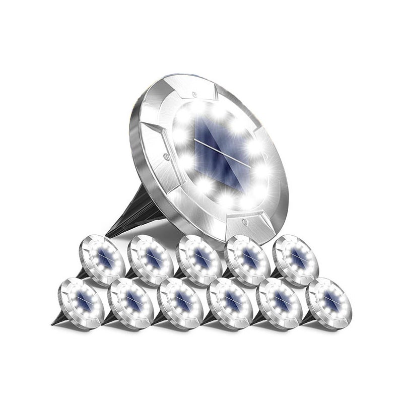 Zewnętrzne lampy solarne, lampy solarne do gruntu, oświetlenie ścieżek, oświetlenie krajobrazu, srebrne, światło białe, 12 sztuk