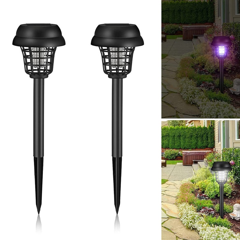 Zestaw 2 fioletowych lamp solarnych zewnętrznych, antykomarowych z wyładowaniem elektrycznym, LED-owych lamp ogrodowych przeciwko owadom, 35 x 10 cm