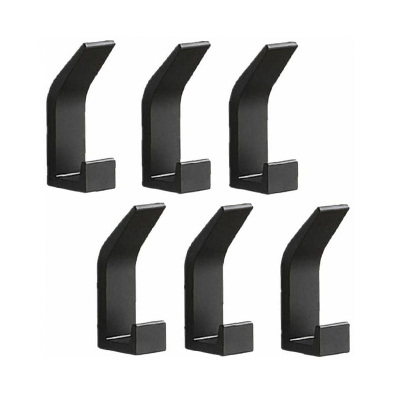 Zestaw 6 haczyków ściennych z aluminium, bez wiercenia, wieszak na ręczniki, czarny, odpowiedni do łazienki, wnętrz, domu