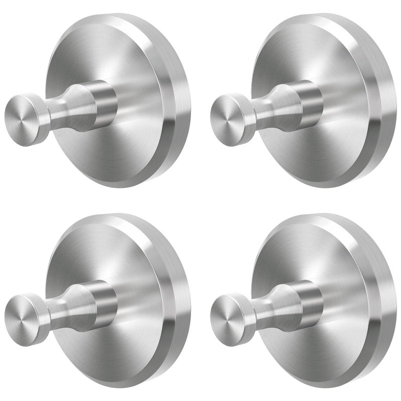 Zestaw 4 haczyków na ręczniki kąpielowe ze stali nierdzewnej, bez konieczności wiercenia, haczyki z przyssawką do prysznica, srebrne