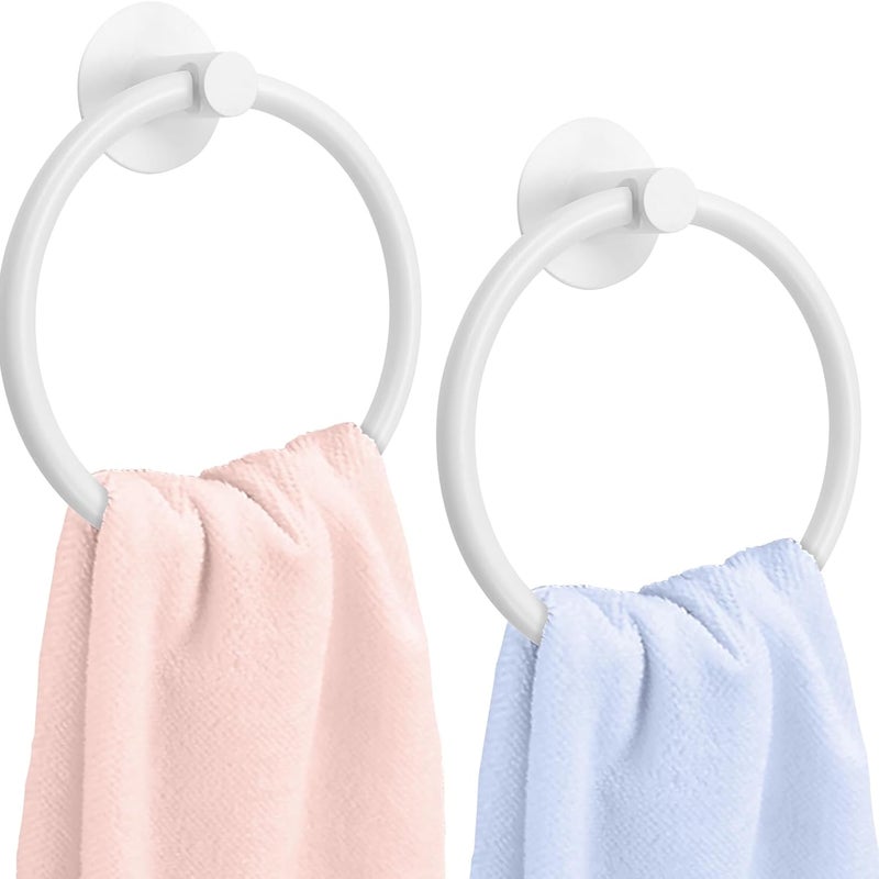 2 szt. Biały wieszak na ręczniki, aluminiowe kółka na ręczniki, czarny, 6,5 cala, samoprzylepny uchwyt ścienny 3M do kuchni i łazienki