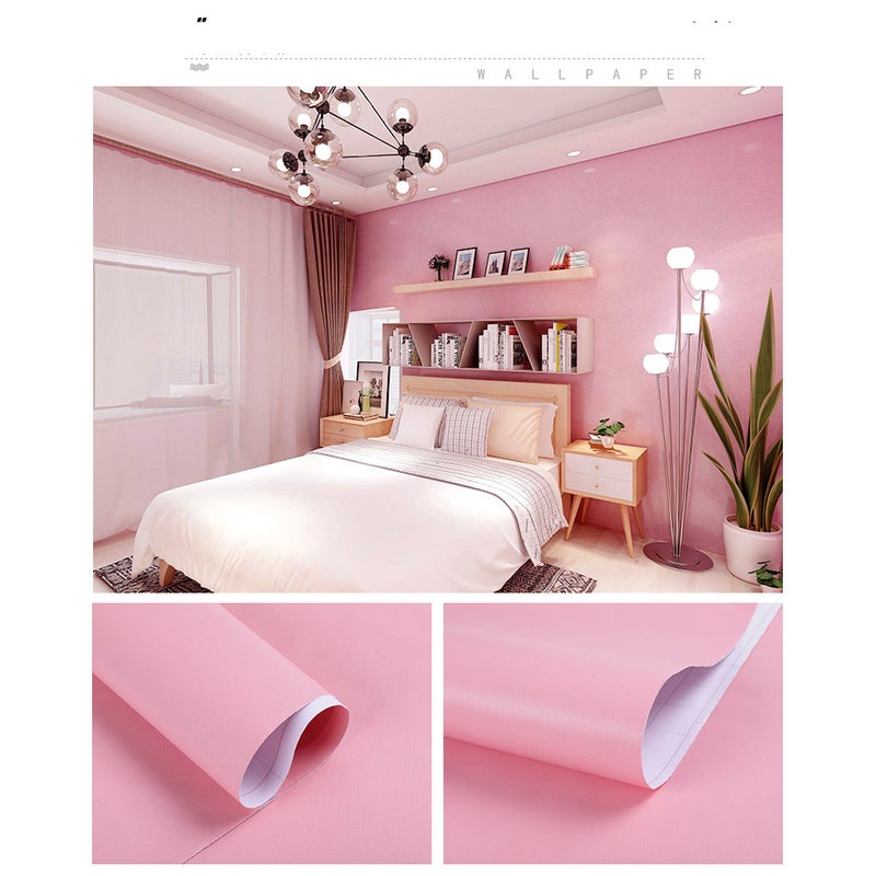 Samoprzylepna tapeta, wodoodporna naklejka ścienna z PCV, jednolity kolor, usuwalna i samoprzylepna, różowa, do mebli i biur (40 x 500 cm)