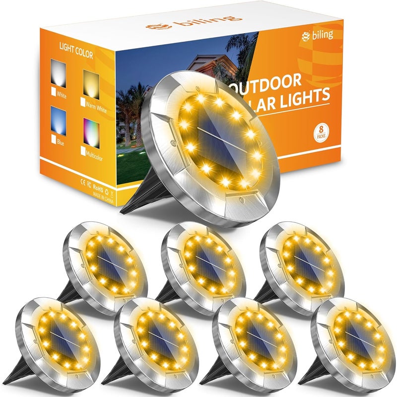 Zestaw 8 solarnych lamp gruntowych, wodoodporne lampy solarne zewnętrzne do alejek zewnętrznych, trawników, patio, tarasów, podjazdów, ciepłe światło