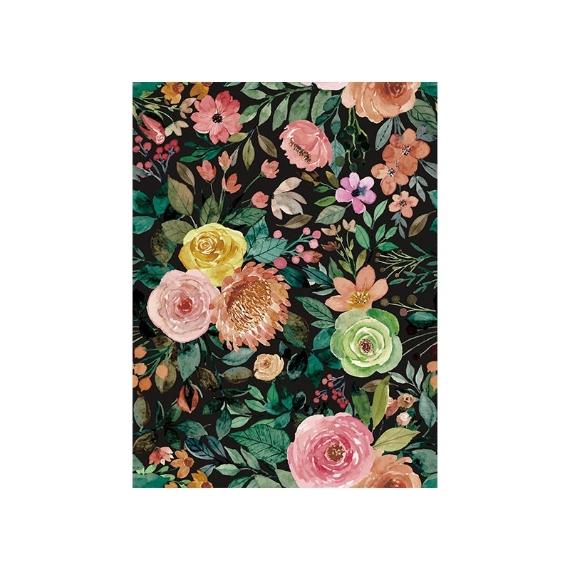Nowoczesna tapeta w kwiaty akwarelowe, dekoracyjna tapeta tła, [szerokość 45 cm x 10 m długości], samoprzylepna naklejka ścienna, kolor czarny