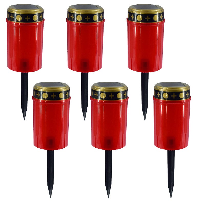 Zestaw 6 szt. lamp solarnych LED, wodoodporna świeca zewnętrzna z bolcem do wbijania w ziemię (czerwona)