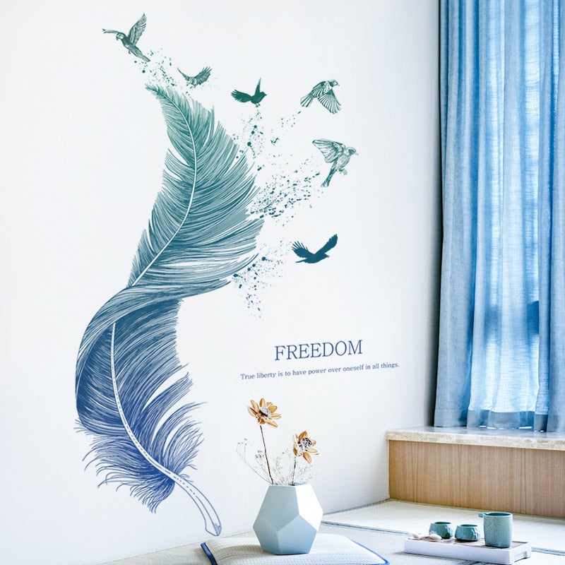 Naklejka Ścienna Mural Plume Bleu cm I Naklejka Ścienna Dekoracyjna Ptak Plakat Nowoczesny I Dekoracyjna Salon Sypialnia Kuchnia Korytarz Meble Pokój