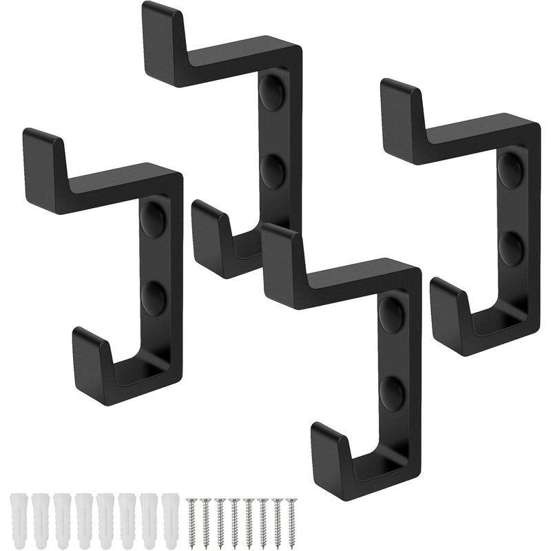 Czarny wieszak ścienny, 4 haczyki na ręczniki, podwójny haczyk, z śrubami, odpowiedni do łazienki, salonu, sypialni