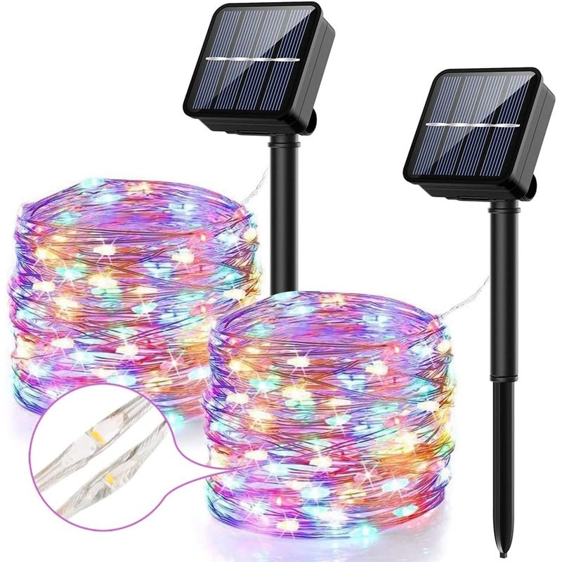 Zewnętrzna solarna girlanda świetlna 2 x 10 m 100 LED wodoodporna 8 trybów kolorowa dekoracja świetlna