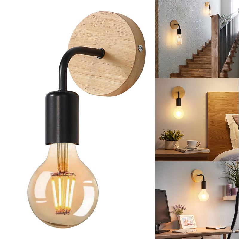 Drewniana Lampa Ścienna Kinkiety Ścienne Wewnętrzne w Stylu Industrialnym żarówka nie jest dołączona Oprawa Vintage Sypialni Salonu Korytarza Czarna