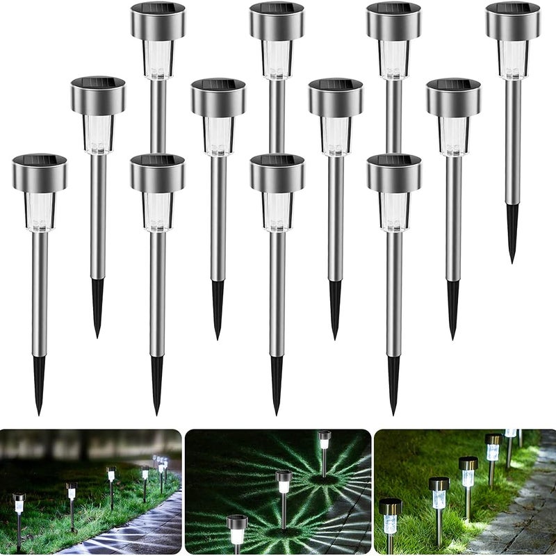 Zewnętrzne lampy solarne do ogrodu LED wykonane ze stali nierdzewnej wodoszczelne zasilane energią słoneczną do alejek i trawników światło białe