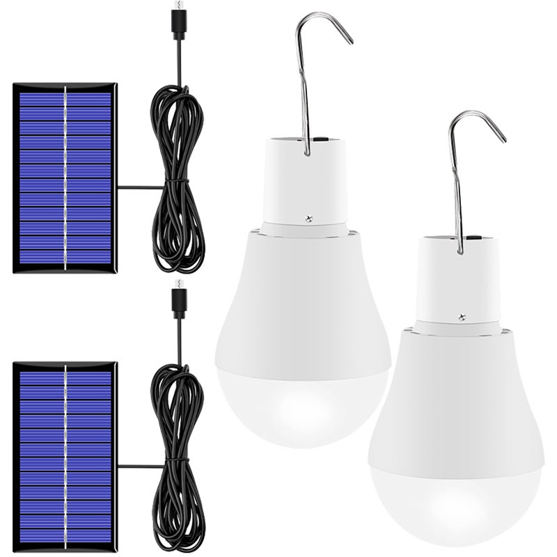 Zestaw 2 żarówek solarnych, wodoodporne lampy kempingowe zewnętrzne, ładowalne lampy solarne LED na wypadek awarii zasilania