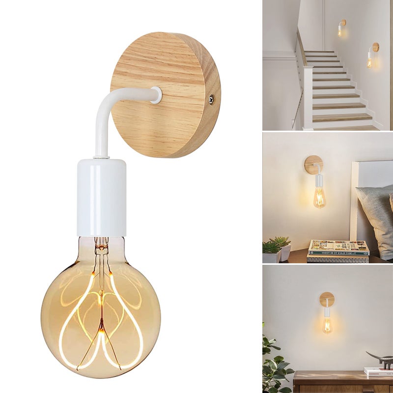 Drewniana Lampa Ścienna Kinkiety Ścienne Wewnętrzne Industrialne żarówka nie jest dołączona Oprawa Oświetleniowa Vintage do Sypialni Salonu Korytarza
