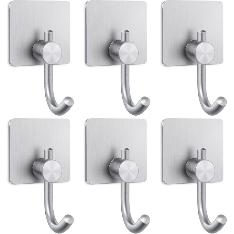 Haczyki na ręczniki łazienkowe, stal nierdzewna, samoprzylepne, 6 sztuk, srebrne